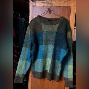 Todd Snyder Green & Teal Check Plaid Alpaca/Merino Wool Sweater